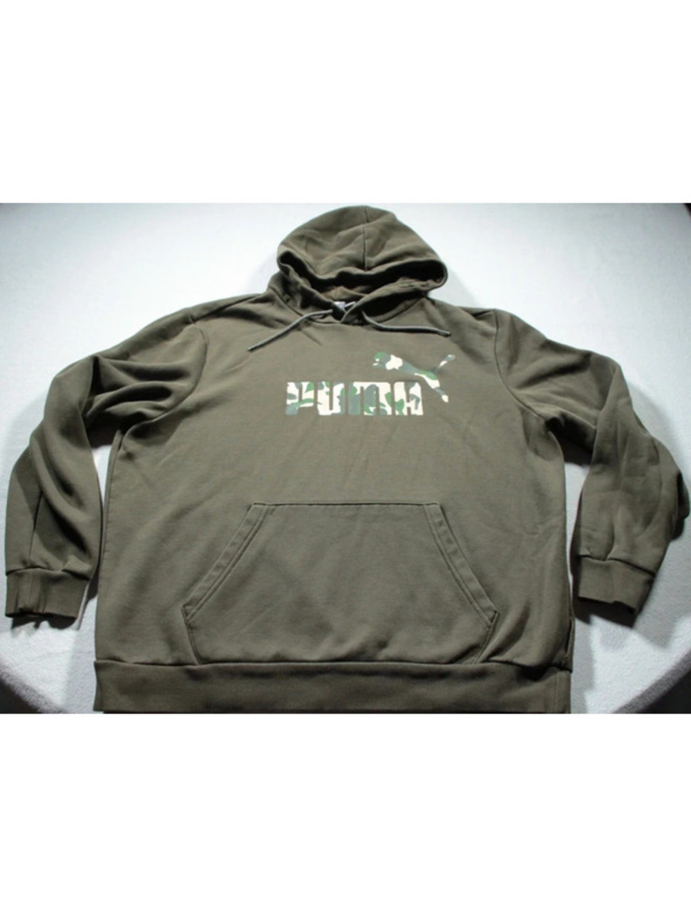 Puma Camo Camouflage Logo Hooded Sweatshirt L Hoodie Green Damaged
